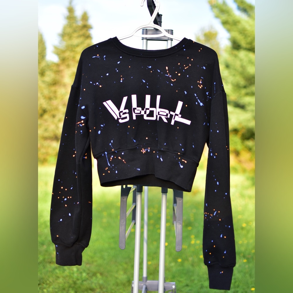 Vullsport Cozy Pull-Over Crop Sweatshirt - Black Paint Splatter